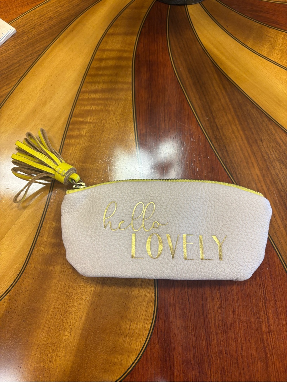 Anthropologie 'hello LOVELY' White Cosmetic Pouch with Yellow Trim